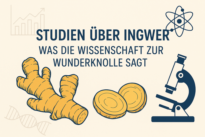 Eine aufgeschnittene Ingwerknolle vor einem Mikroskop